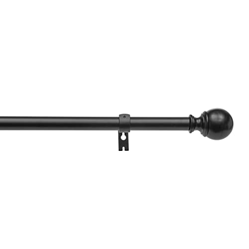 Amazon Basics 1-Inch Curtain Rod with Round Finials - 1-Pack, 72 to 144 Inch, Black