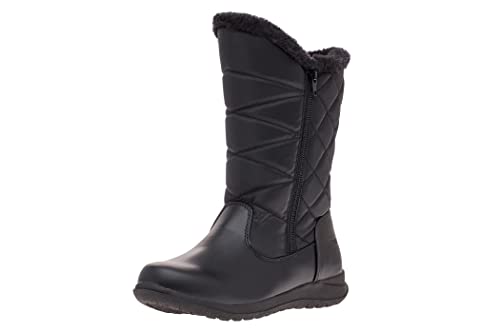 Khombu Carly Women's Winter Boots Warm Faux Fur-Lined Tall Mid-Calf Height with Dual Zippers, Black, 10M