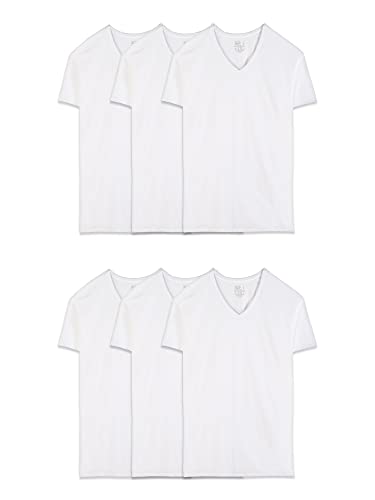 Fruit of the Loom mens Eversoft Cotton Stay Tucked V-neck T-shirt, Regular - White 6 Pack, Medium US