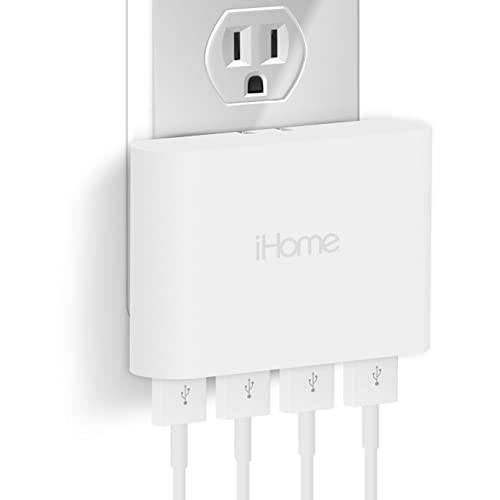 iHome Slim USB Wall Charger: AC Pro Multiport USB Charger, USB Plug Adapter & Phone Charging Block, 4 USB Plugs for Wall Outlet, Flat 4 Port USB Charger & USB Wall Adapter