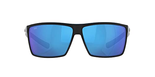 Costa Del Mar Men's Rincon Fishing and Watersports Polarized Rectangular Sunglasses, Shiny Black/Grey Blue Mirrored Polarized-580G, 63 mm