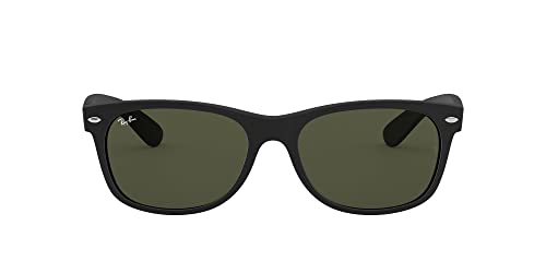 Ray-Ban RB2132 New Wayfarer Square Sunglasses, Rubber Black/G-15 Green, 55 mm