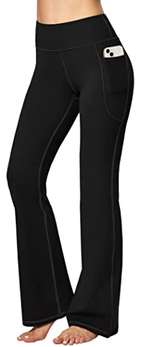 Heathyoga Women Bootcut High Waist Yoga Pants with Pockets, Black, Medium