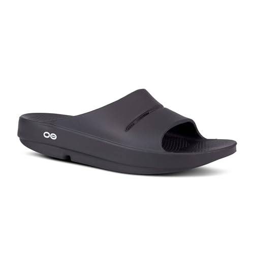 OOFOS OOahh Slide, Black - Men’s Size 10, Women’s Size 12 - Lightweight Recovery Footwear - Reduces Stress on Feet, Joints & Back - Machine Washable