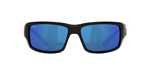 Costa Del Mar Men's Fantail Polarized Rectangular Sunglasses, Matte Black/Grey Blue Mirrored Polarized-580P, 59 mm
