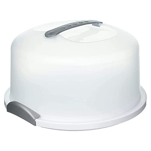 XL Cake and Cupcake Carrier & Holder, Storage Container With Lid and Handle, Holds up to 12 inch 3-layer cake, White Gray Translucent Dome - Perfect for Transporting Cakes, Cupcakes, or Other Desserts