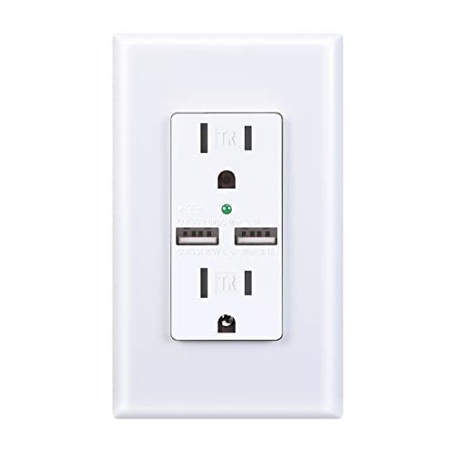 OMEENET 3.1A USB Wall Outlet, 15 Amp Tamper Resistant Duplex Receptacle with USB Ports and LED Indicator，ETL Listed, White (1 Pack)