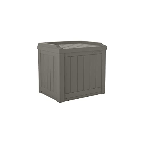 Suncast 22 Gallon Indoor or Outdoor Backyard Patio Small Storage Deck Box with Attractive Bench Seat and Reinforced Lid, Stone Gray