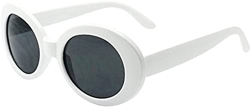 ZaneGear White Oval Round Sunglasses Thick Bold Retro Clout Goggles (White, Smoke), Large