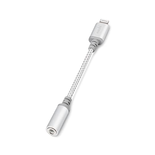 Moshi Integra Lightning to 3.5mm Headphone Jack Adapter [MFi Certified], DAC Chip Integrated, Ballistic Nylon Braiding, Aluminum Housings, Exceeds 10,000 Bend Cycles, for iPhone/iPad, Jet Silver