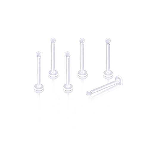 Lxnoap 20G Clear Bioflex Flat Top Nose Ring Stud Retainer Body Piercing Jewelry Allergy Free, Metal Free (Bone, 5 pcs)