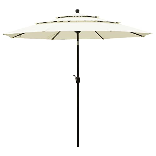 Aoodor Patio Umbrella 10 ft Dining Table Outdoor Market Umbrella 3 Tier - Beige
