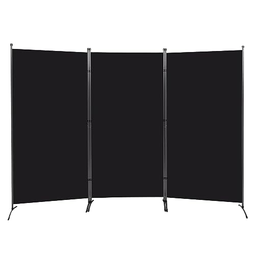 Grezone Large Folding Panel Portable Stand Room dividers Privacy Screen for Bedroom Dining Room Screens Living Room Curtains Partition Home Office Dorm Separation (Black, Three Panel)