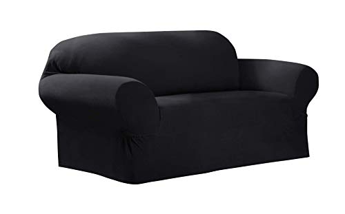 Maytex Collin Stretch 1-Piece Loveseat Furniture Cover / Slipcover, Black