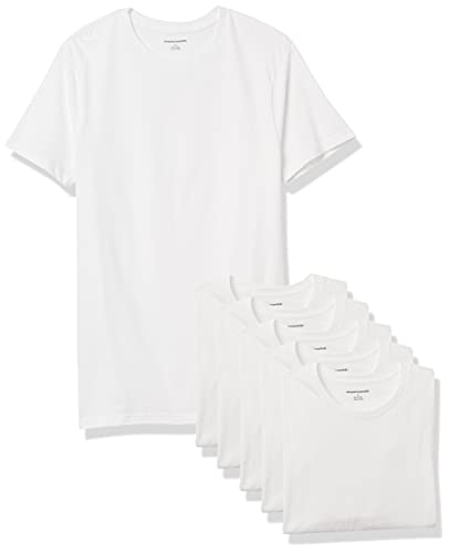Amazon Essentials Men's Crewneck Undershirt, Pack of 6, White, Large