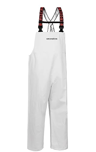 Grundens Men’s Shoreman Bib Pants | Stain-Resistant, Waterproof Seafood Processing Bibs, White, Large