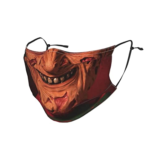 Kaqiwo Horror Krueger Adult Washable Reusable Face Mask Fabric Cloth Cover With 2 Filters Adjustable Ear Loops For Men Women