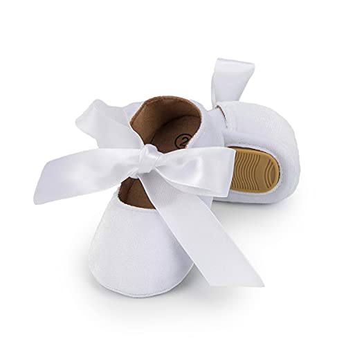 KIDSUN Infant Baby Girls Mary Jane Shoes Soft Sole Ballet Slippers Bow Princess Newborn Dress Wedding Flat Shoes (3-6 Months Infant, 1-White(Velvet), 3_Months)