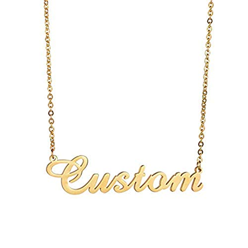 Flowshey Custom Name Necklace Personalized Gifts 18K Plated Gold Nameplate Customized Jewelry for Women(Basic Name Necklace)