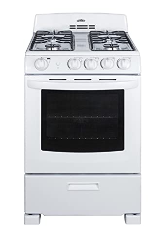 Summit RG244WS 24'' Freestanding Gas Range with 2.9 cu. ft. Oven Capacity Electronic Ignition High Backguard Broiler Drawer Continuous Grates and Safety Brake System for Oven Racks in White