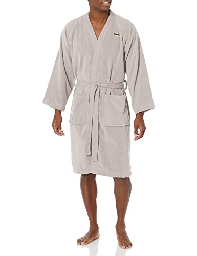 Lacoste Classic Pique 100% Cotton Bath Robe for Men & Women, One Size Fits Most, Micro Chip Grey