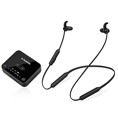 Avantree HT4186 Wireless Headphones Earbuds for TV Watching, Neckband Earphones Set w/Bluetooth Transmitter for Optical Digital Audio, RCA, 3.5mm Aux Ported TVs, Plug & Play, No Audio Delay