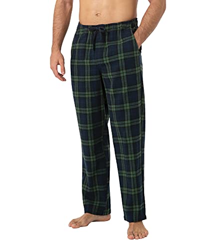 LAPASA Men's Pajama Pants 100% Cotton Flannel Plaid Lounge Soft Warm Sleepwear Pants PJ Bottoms Drawstring and Pockets M39 Large (Flannel) Green+navy