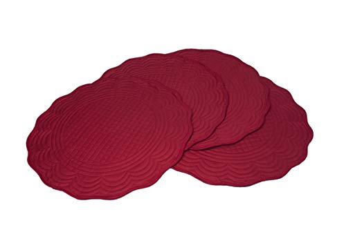 Red Cotton Quilted 15' Reversible Round Placemat for Table Heat-Resistant (Pack of 4)