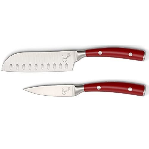 Emeril Lagasse 2 Piece Knife Set 5' Santoku 3.5' Paring Knife Forged Steel Clad Emerilware (Red)