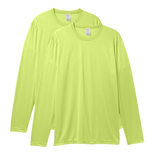 Hanes Men's Long Sleeve Cool Dri T-Shirt UPF 50+, X-Large, 2 Pack ,Safety Green