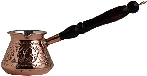Scash THICKEST Solid Hammered Copper Turkish Greek Arabic Coffee Pot Stovetop Coffee Maker Cezve Ibrik Briki with Wooden Handle,(Large - 15 Oz) - ENGRAVED