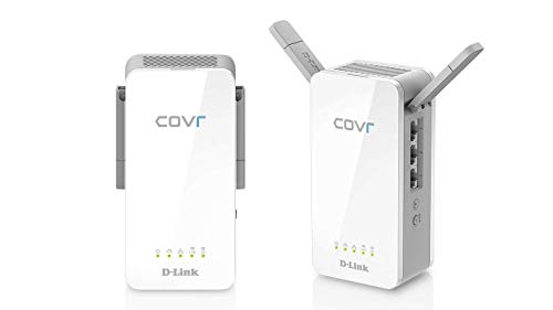 D-Link Powerline WiFi Adapter AC1200 COVR Smart Whole Home Mesh Wireless System, 2-Pack, Hybrid Dual Band Wall Plug in w/ 3 Gigabit Ethernet Ports Simple Setup (COVR-P2502-US), White