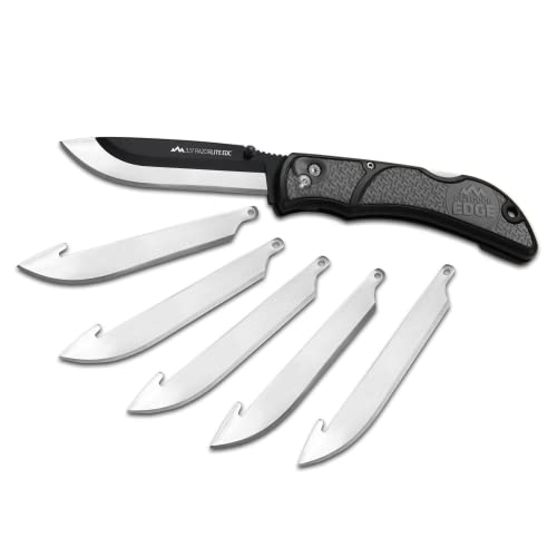 OUTDOOR EDGE 3.5' RazorLite EDC Knife. Pocket Knife with Replaceable Blades and Clip. The Perfect Hunting Knife for Skinning Deer. Gray with 6 Blades