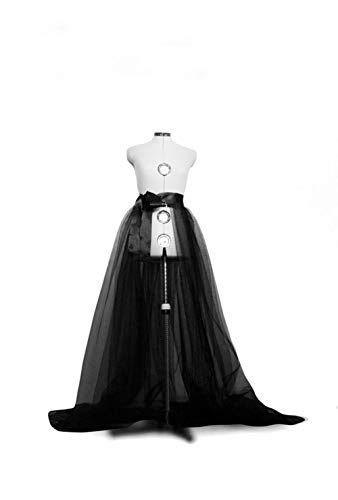 Women Tulle Tutu Long Skirts Wedding Party Cocktail Prom Bandage Mesh Maxi Dress (Black, One Size)