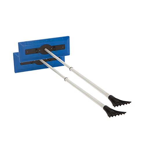 Snow Joe SJBLZD-2 The Original 2-in-1 Telescoping Snow Broom + Ice Scraper w/18-Inch No-Scratch Head, Closed Cell Foam for No Water Absorption, 2-Pack, Blue