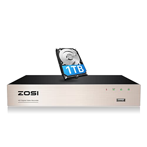 ZOSI H.265+ 8CH 5MP Lite Surveillance DVR Video recorders with 1TB Hard Drive Supports 4-in-1 HD-TVI CVI CVBS AHD 960H 1080P 5MP Security Cameras, Motion Detection, Remote Viewing, Hard Wired