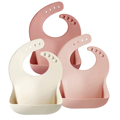 PandaEar Silicone Bibs for Babies Toddlers Girls| Adjustable Waterproof BPA Free Soft Durable Bibs for eating with Large Pocket Food Catcher