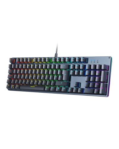 Mechanical Keyboard RGB 104 Keys LED Backlit Wired Gaming Keyboard with Red Switches, Customizable Key with 19 LED RGB Color Modes, 8 Levels Brightness and Speed Adjustment, Fully Programmable