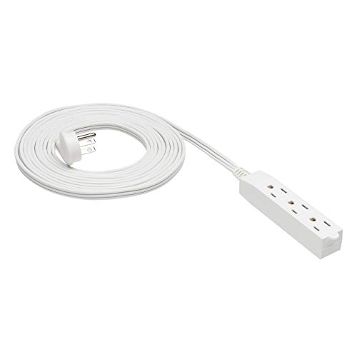 Amazon Basics 15-Foot 3-Prong Flat Plug Grounded Indoor Extension Cord with 3 Outlets - 13 Amps, 1625 Watts, 125 VAC, White