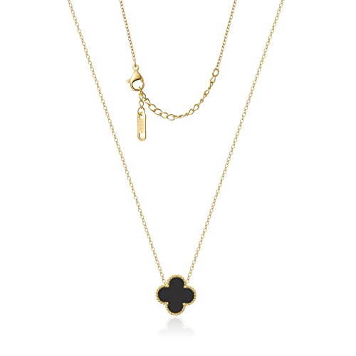 Wsupikio Necklace Pendant Lucky Clover Necklace For Women Girls,18K Gold Plated Cute Trendy Simple Titanium Steel Hypoallergenic Pendant (Gold-Black, Stainless Steel)