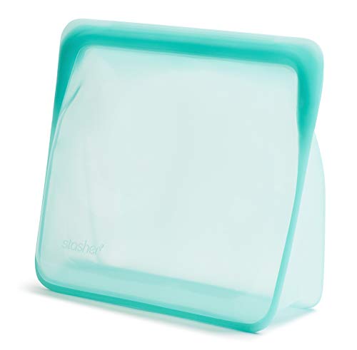 Stasher Reusable Silicone Storage Bag, Food Storage Container, Microwave and Dishwasher Safe, Leak-free, Stand Up - Mega, Aqua