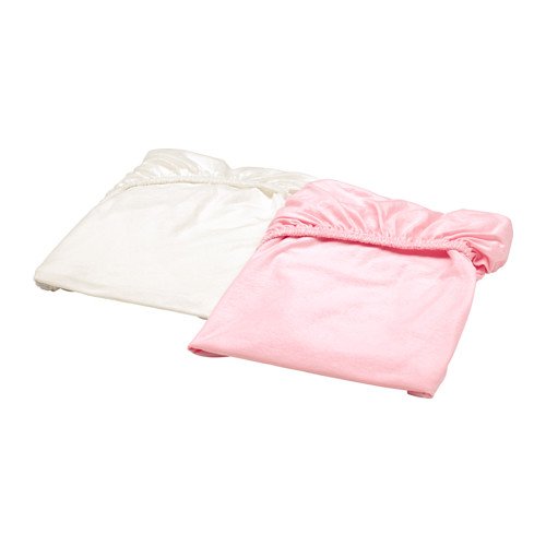 IKEA Len Crib Fitted Sheet White Pink 2 pack 203.201.90 Size 28x52