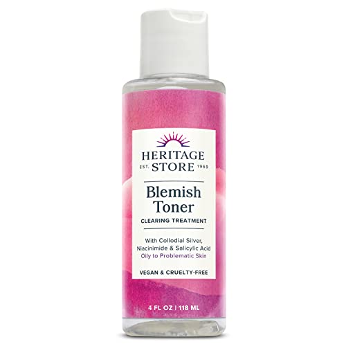 Heritage Store Blemish Toner Acne Treatment with 2% Salicylic Acid, for Problematic or Oily Skin Care, Deep Cleans Pores, Clarifies Skin & Calms Redness with Tea Tree Oil & Niacinamide, Vegan, 4oz