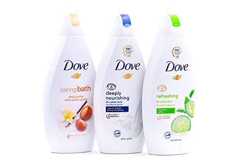 Dove Body Wash Variety Pack- Shea Butter with Warm Vanilla, Deeply Nourishing and Cucumber & Green Tea - 16.9 Ounce / 500 Ml (Pack of 3) International Version