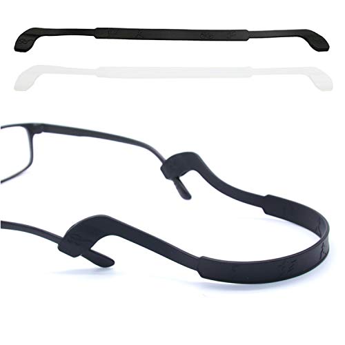 Glasses Strap Anti-Slip Silicone Eyeglass Strap Eyewear Retainers Sports Elastic Soft Sunglass Cord Holder for Men Women 2PCS(Black /White)