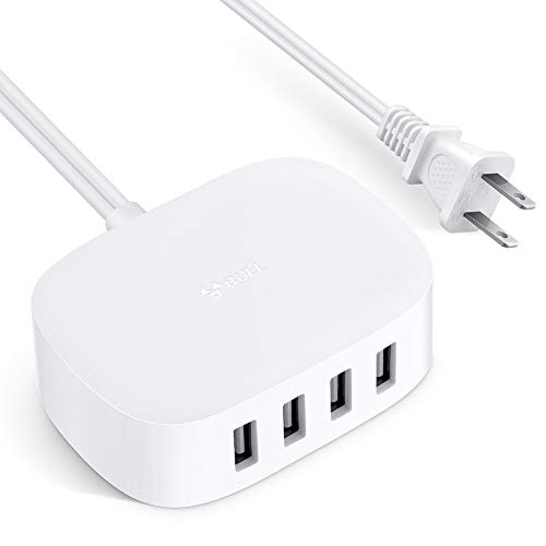 USB Charger Station, BULL USB Charging Station with 4 Port, Desktop USB Charging Station for Multiple Devices with Auto-Detecting USB Ports (UL Listed, 6Ft Extension Cord, White)