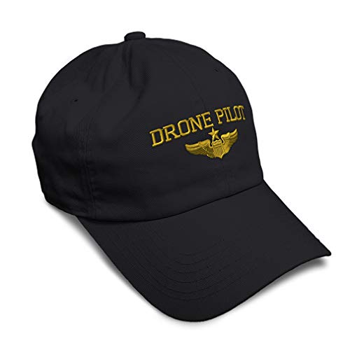 Soft Baseball Cap Drone Pilot Gold Embroidery Insignias UFO Twill Cotton Veteran Dad Hats for Men & Women Black Design Only