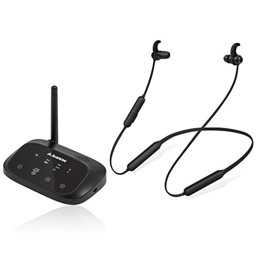 Avantree HT5006 Wireless Earbuds for TV Listening, Passthrough Support, 20Hrs Neckband Headphones with Bluetooth Transmitter for Optical Digital, RCA, 3.5mm AUX TVs, Plug n Play, No Audio Delay