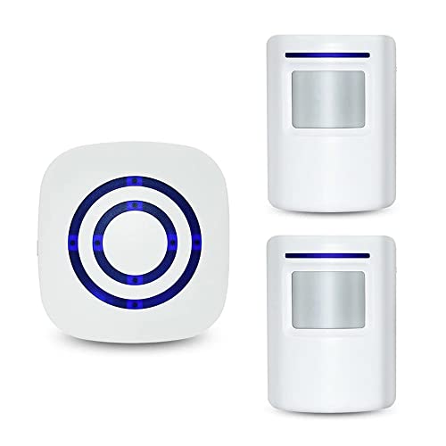 Home Security Motion Sensor Alarm Outdoor, Wireless Driveway Alert: Infrared Motion Sensor Chime Doorbell with 1 Plug-in Receiver and 2 PIR Motion Sensor Detector Alert - 38 Chime Tune - LED Indicator