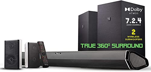 Nakamichi Shockwafe Elite 7.2.4 Channel 800W Dolby Atmos/DTS:X Soundbar with Dual 8” Subwoofers (Wireless) & 2 Rear Surround Speakers. Enjoy Plug and Play True 360° Cinema Sound & Room-Shaking Bass